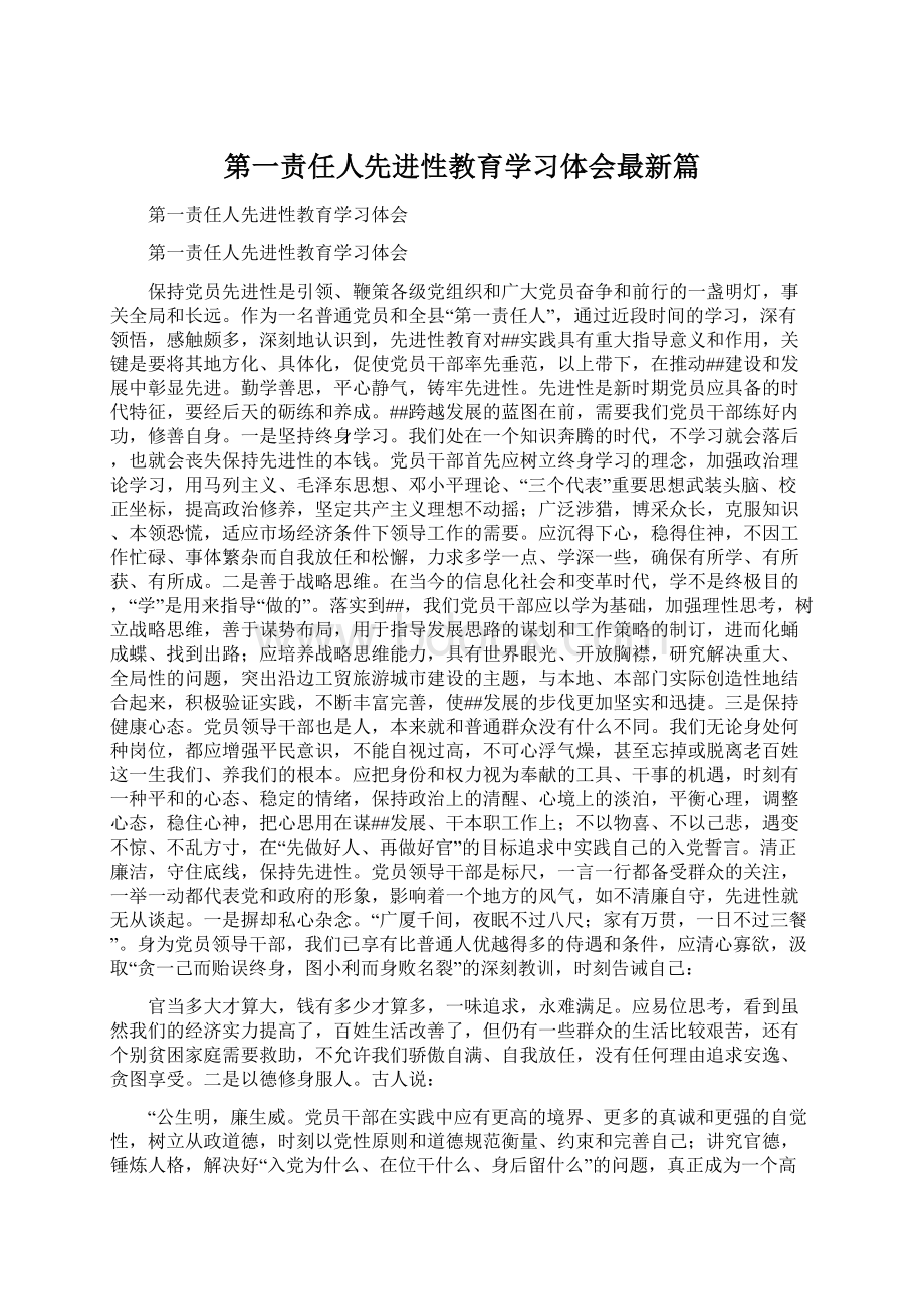 第一责任人先进性教育学习体会最新篇.docx