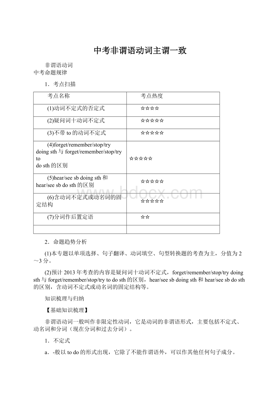 中考非谓语动词主谓一致Word文档格式.docx