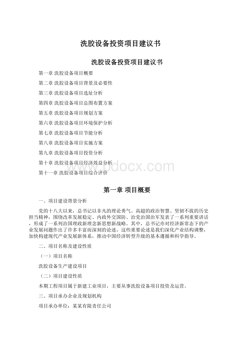 洗胶设备投资项目建议书Word格式文档下载.docx