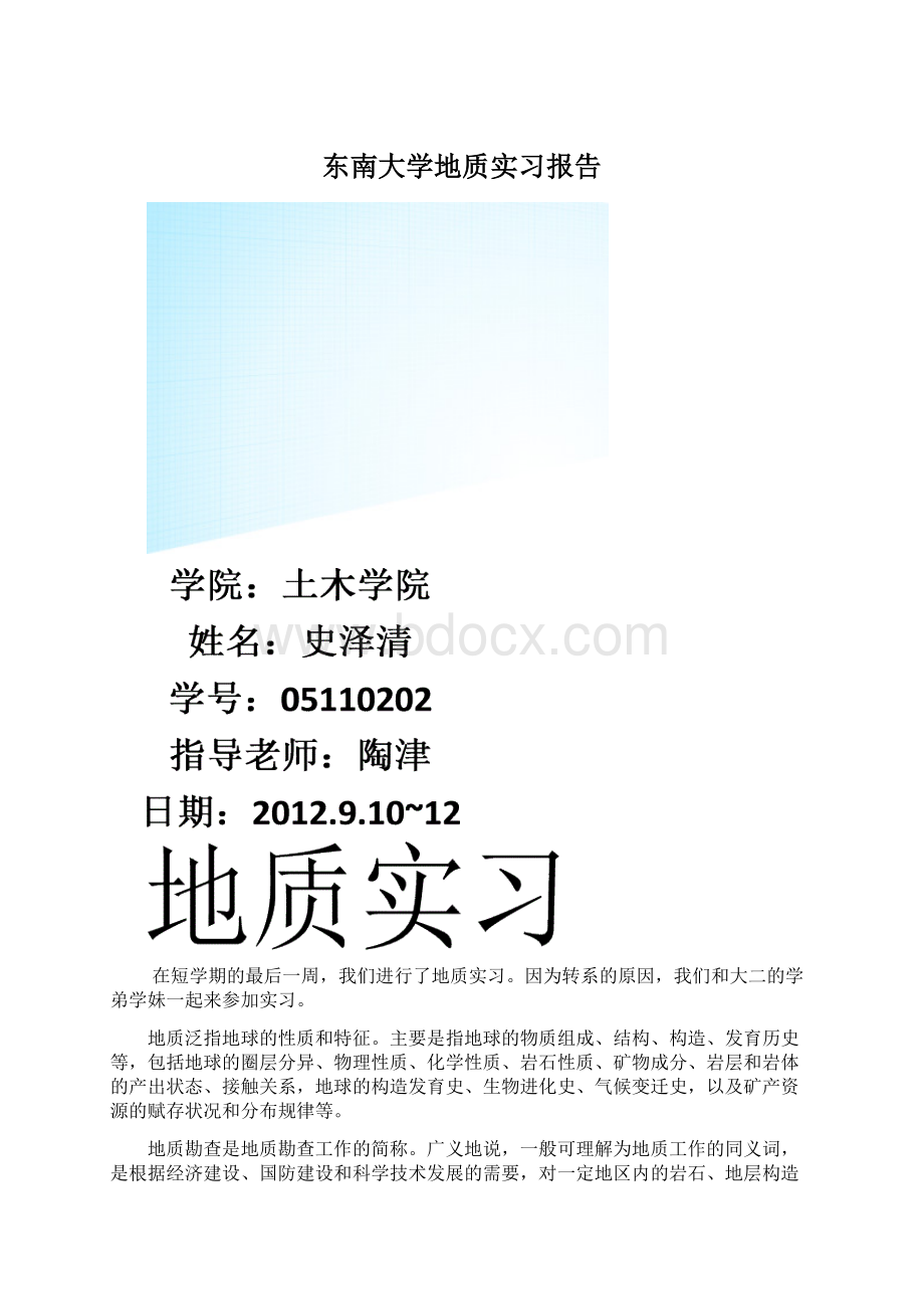 东南大学地质实习报告Word文件下载.docx_第1页