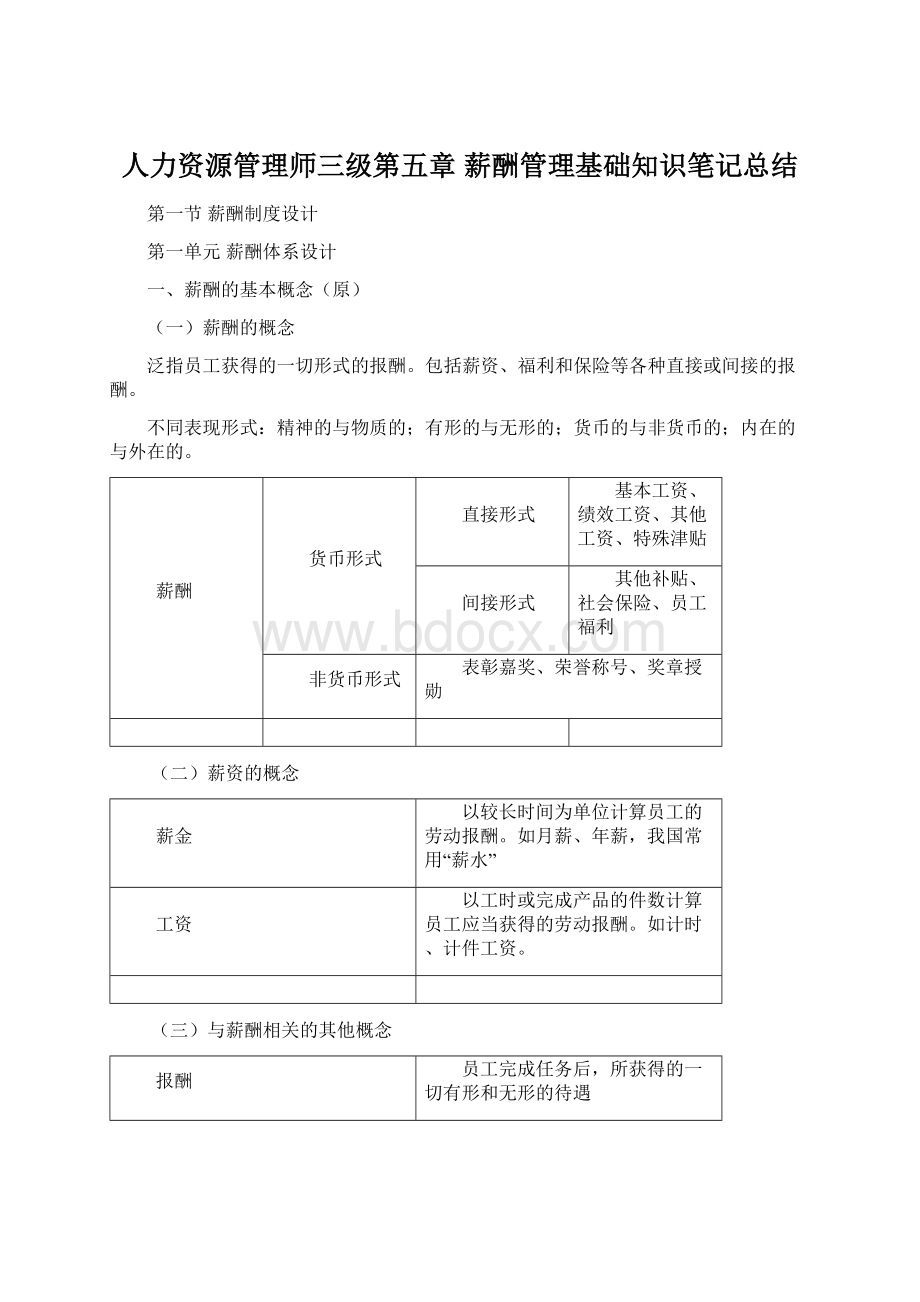 人力资源管理师三级第五章 薪酬管理基础知识笔记总结.docx