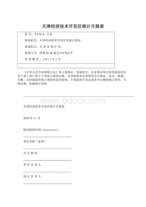 天津经济技术开发区统计月报表Word格式.docx