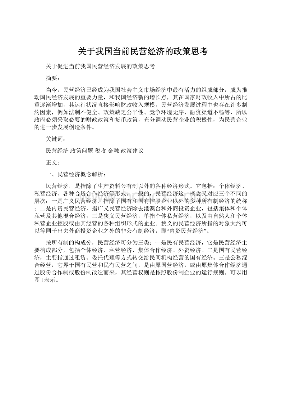 关于我国当前民营经济的政策思考Word格式.docx