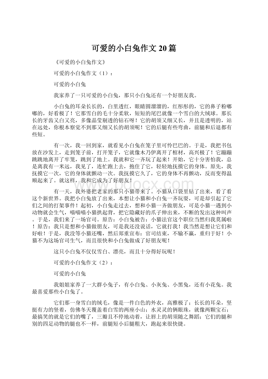 可爱的小白兔作文20篇.docx