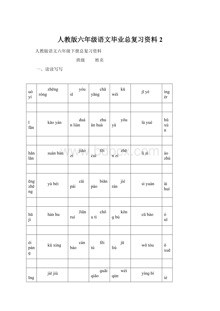 人教版六年级语文毕业总复习资料2Word格式.docx