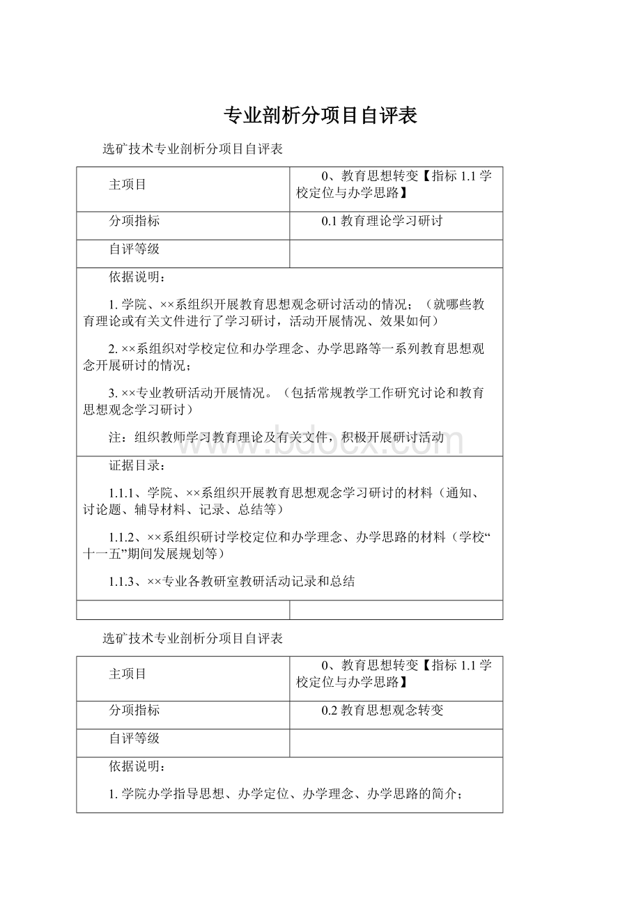 专业剖析分项目自评表Word文档下载推荐.docx