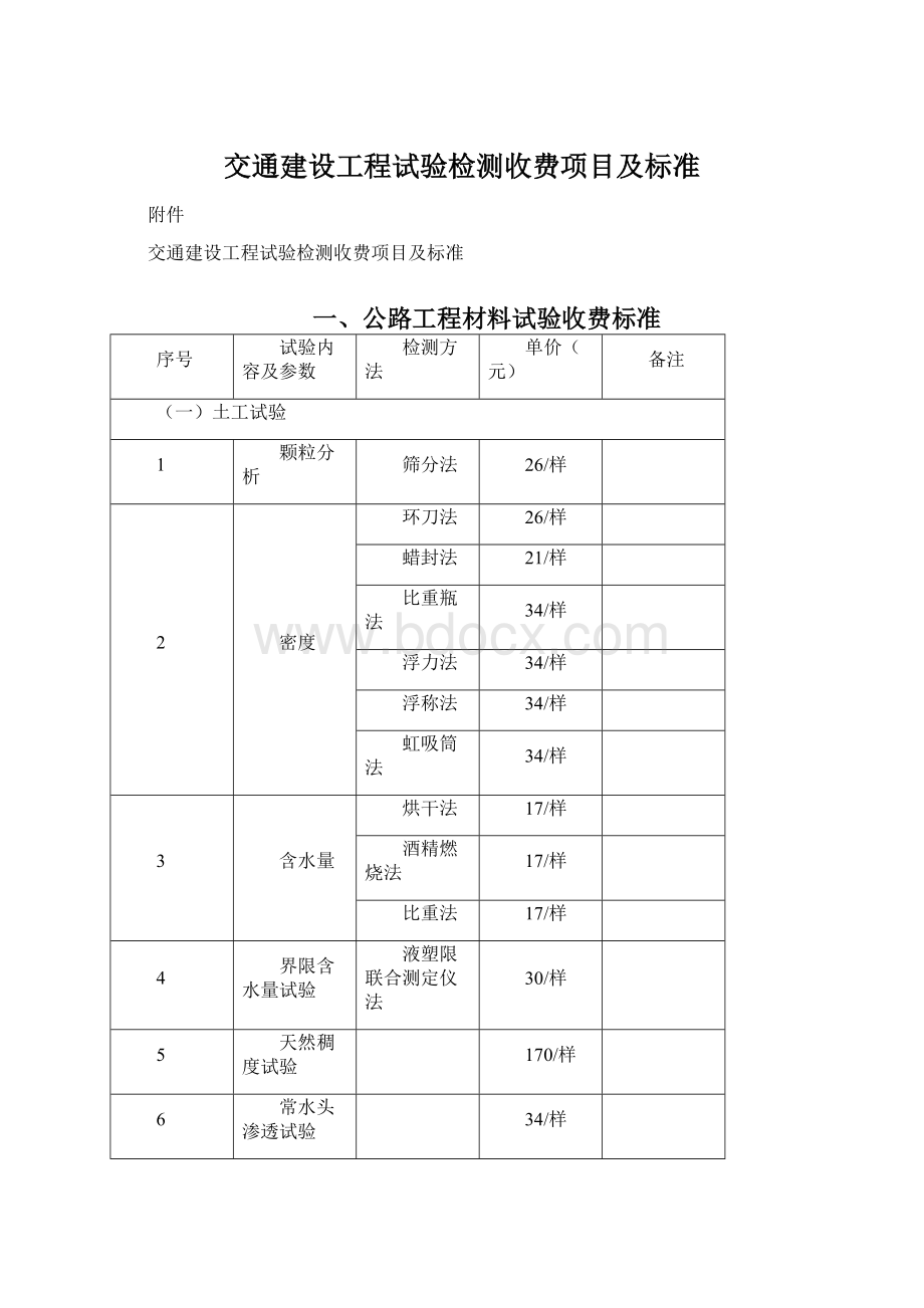 交通建设工程试验检测收费项目及标准.docx_第1页