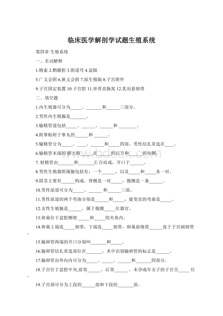 临床医学解剖学试题生殖系统Word格式.docx_第1页