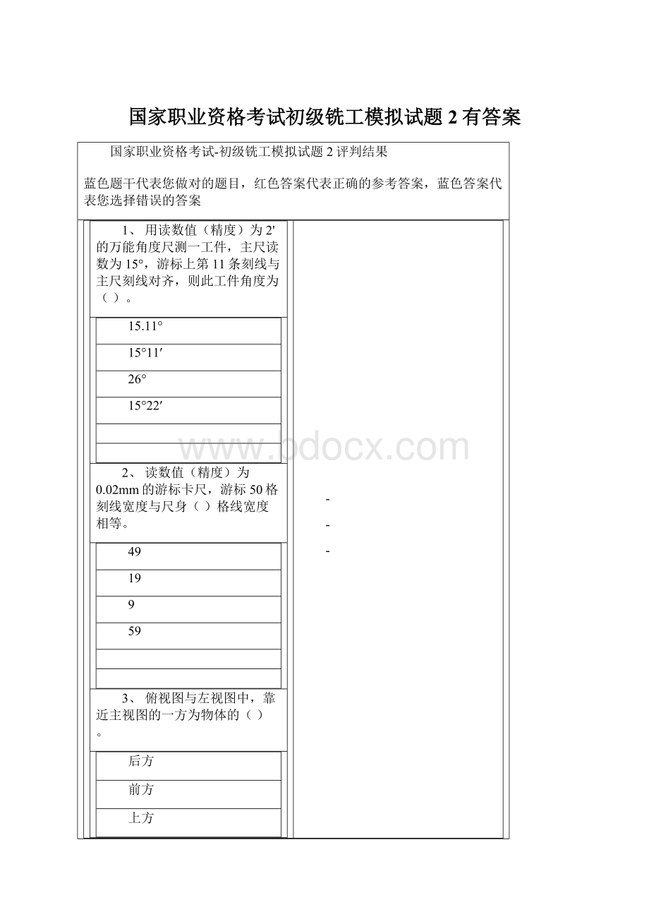 国家职业资格考试初级铣工模拟试题2有答案.docx