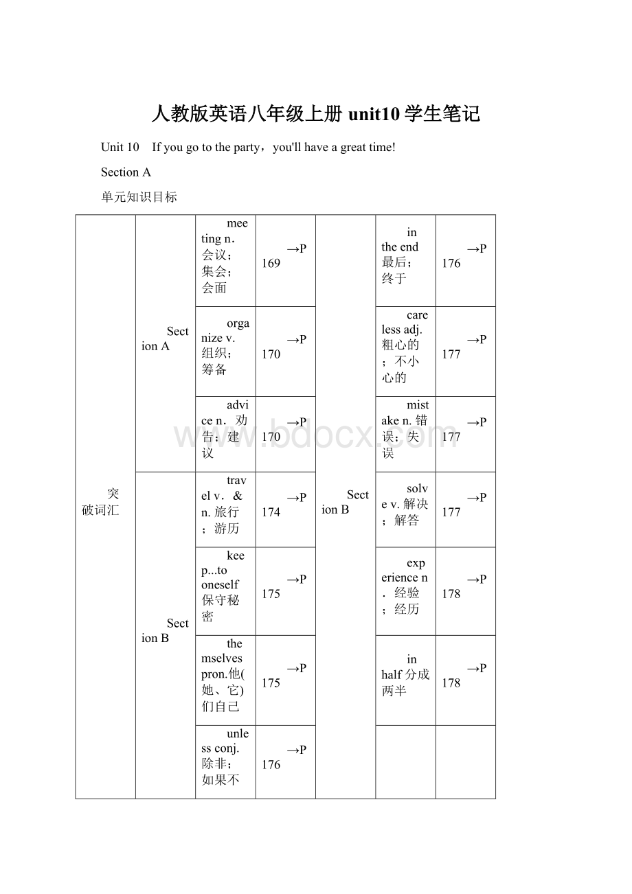 人教版英语八年级上册unit10学生笔记Word格式文档下载.docx