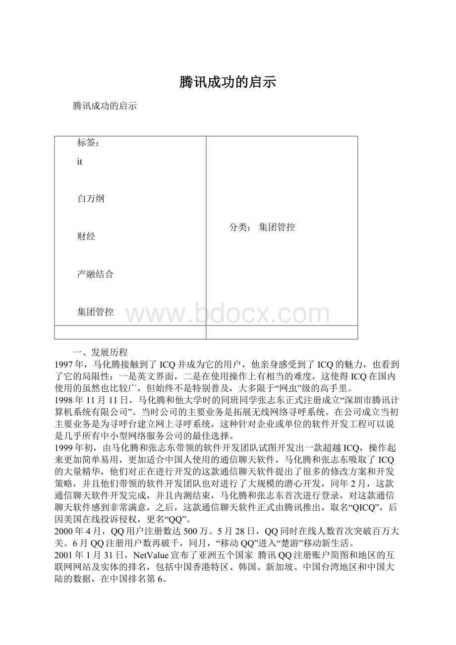 腾讯成功的启示Word格式文档下载.docx