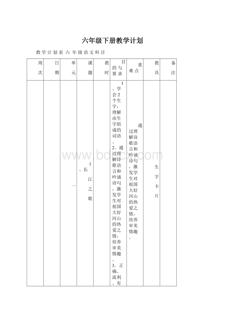 六年级下册教学计划.docx_第1页