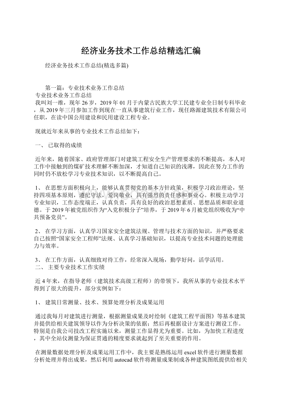 经济业务技术工作总结精选汇编Word文档下载推荐.docx_第1页