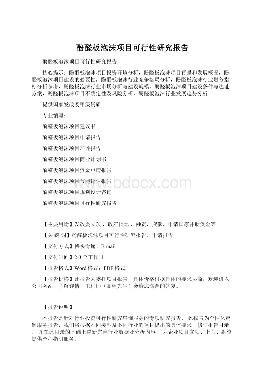 酚醛板泡沫项目可行性研究报告Word文档下载推荐.docx