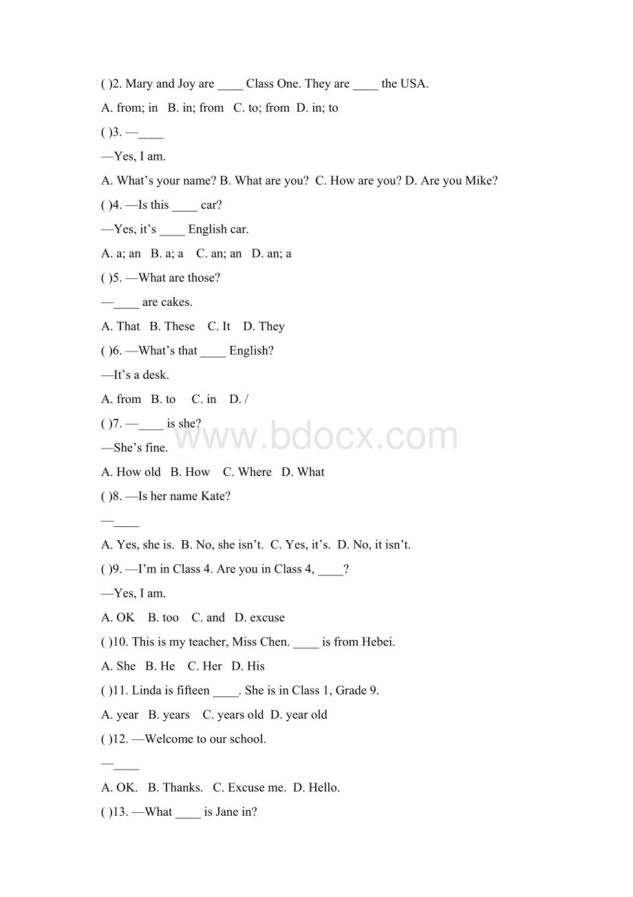 仁爱版英语七年级上册Unit1单元测试Word文件下载.docx_第3页