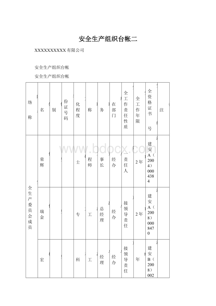 安全生产组织台帐二文档格式.docx