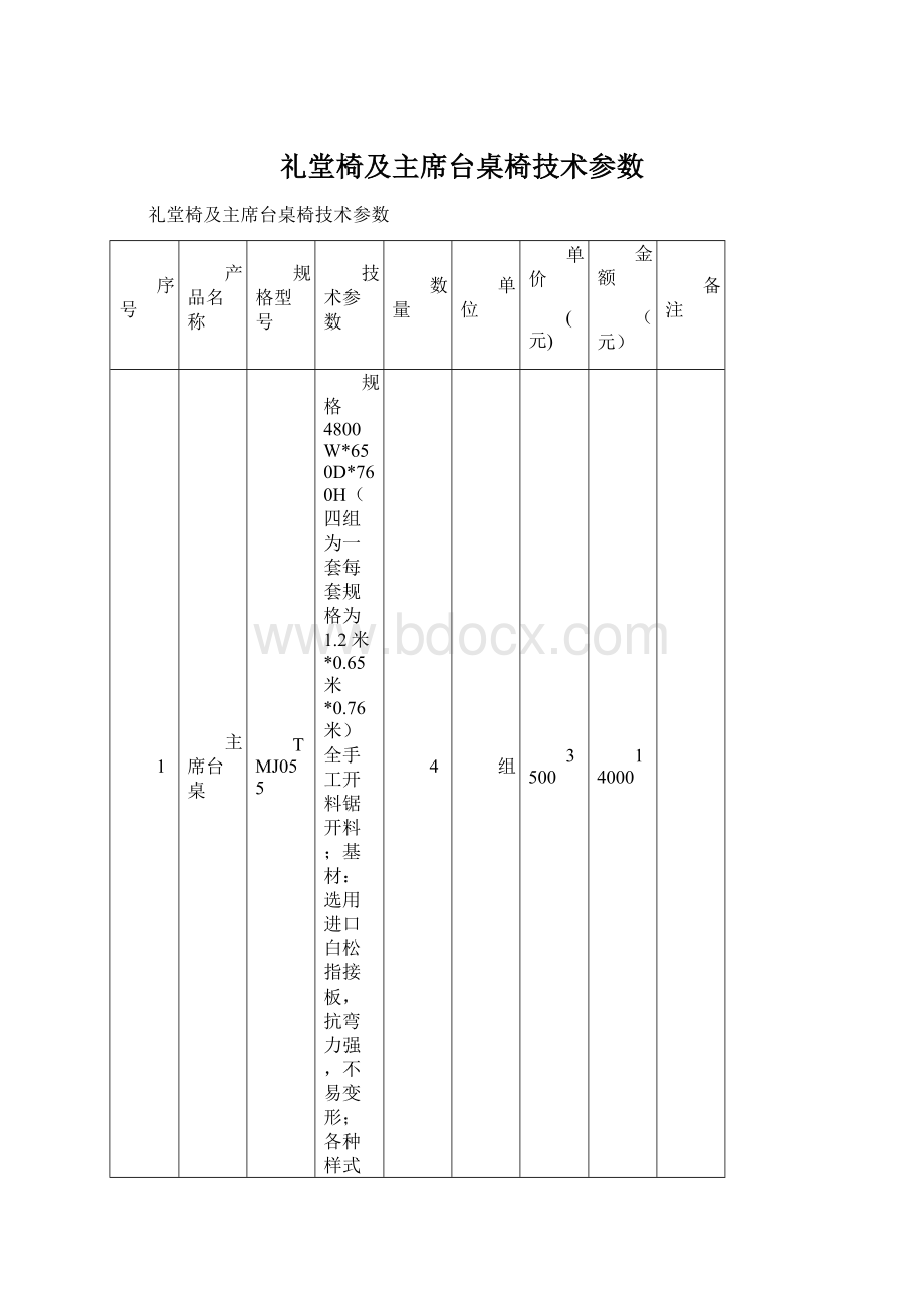 礼堂椅及主席台桌椅技术参数Word文件下载.docx_第1页