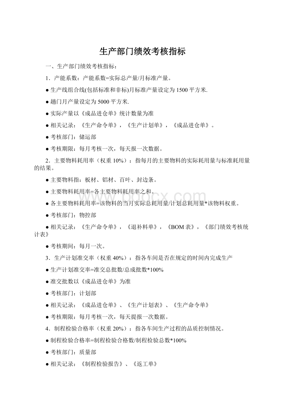 生产部门绩效考核指标文档格式.docx