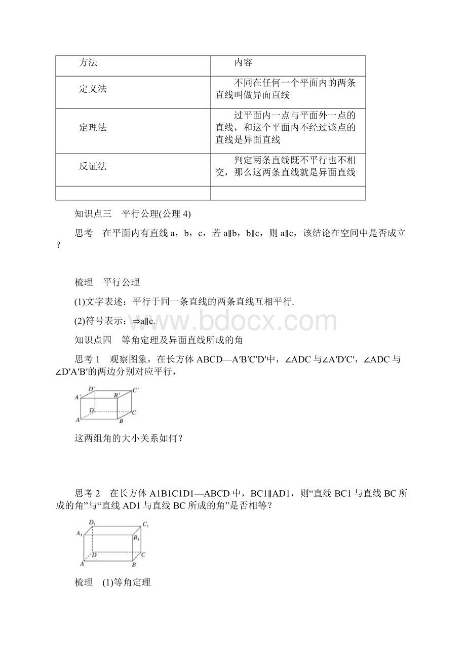 版高中数学 第一章 立体几何初步 122 空间两条直线的位置关系学案 苏教版必修2Word格式文档下载.docx_第2页