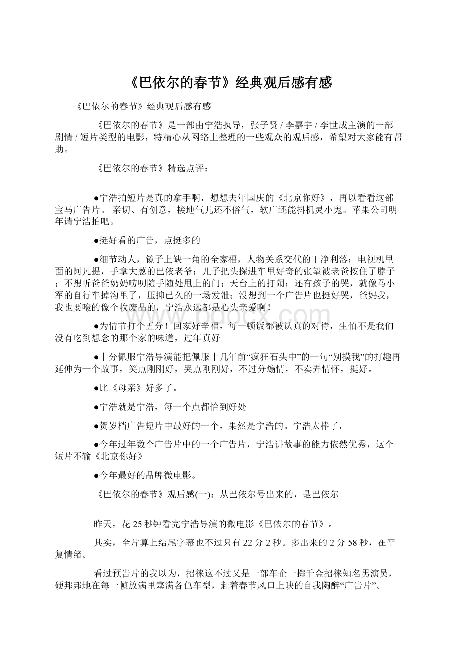 《巴依尔的春节》经典观后感有感Word文档格式.docx_第1页