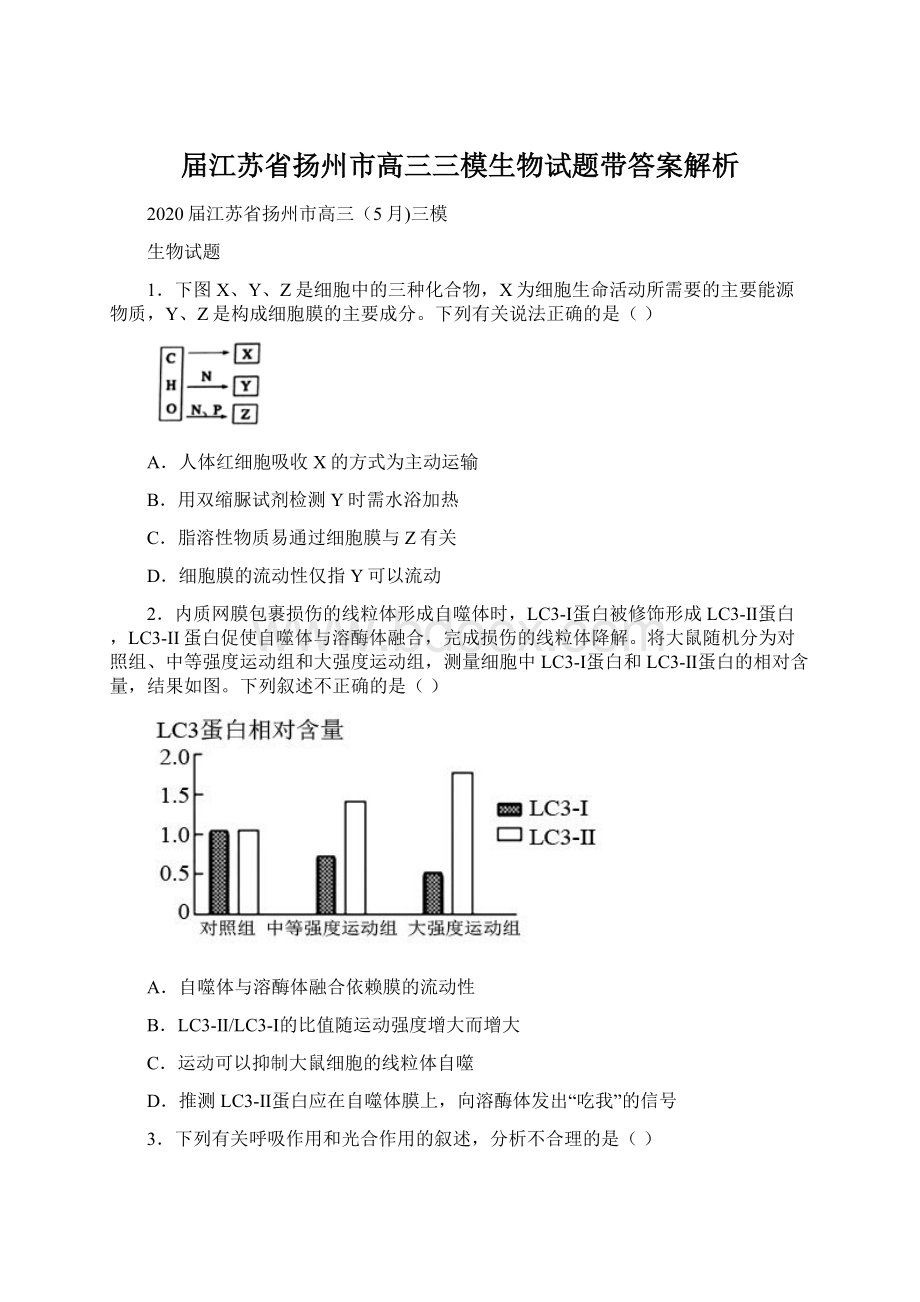 届江苏省扬州市高三三模生物试题带答案解析Word格式文档下载.docx_第1页