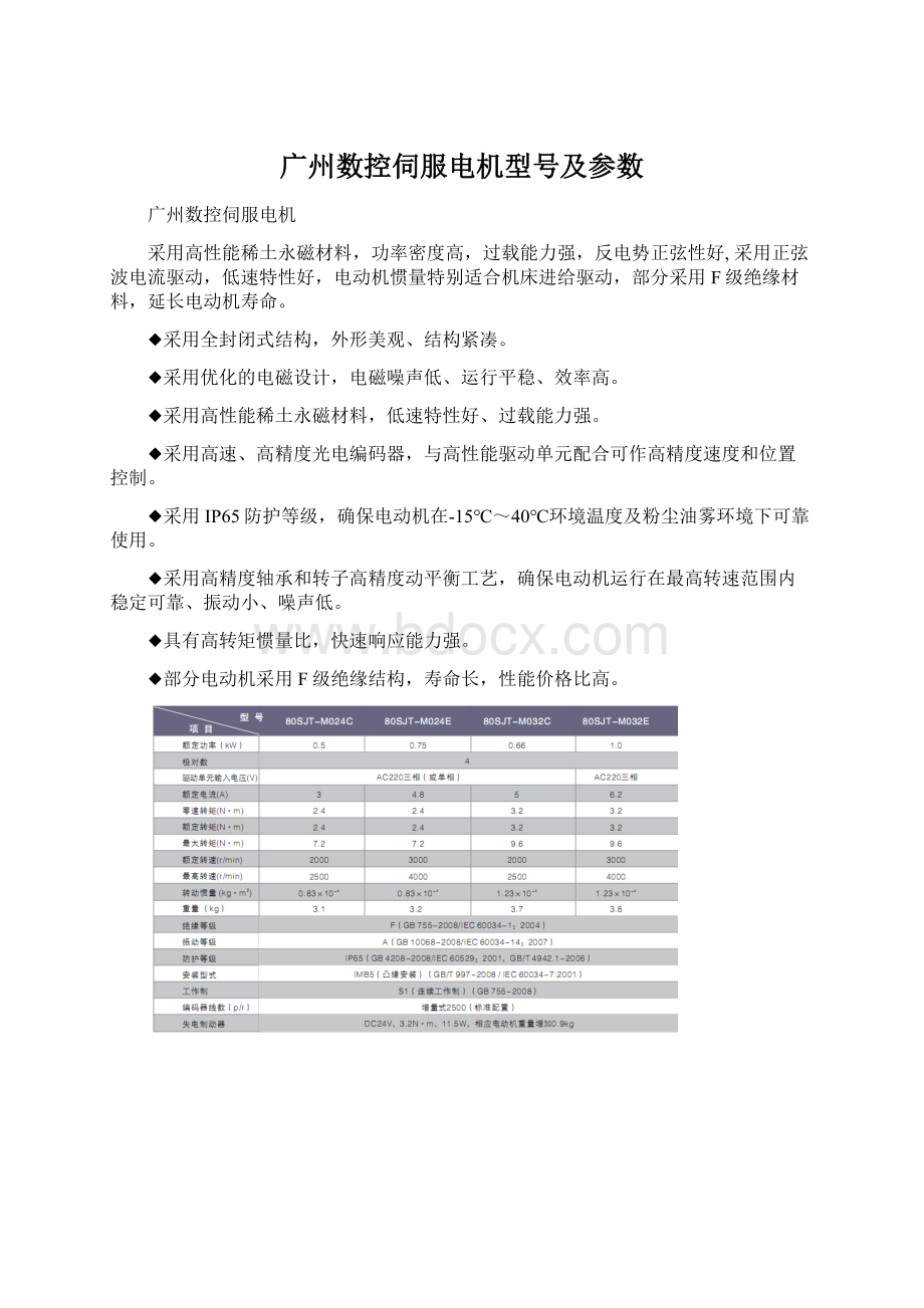 广州数控伺服电机型号及参数Word格式文档下载.docx