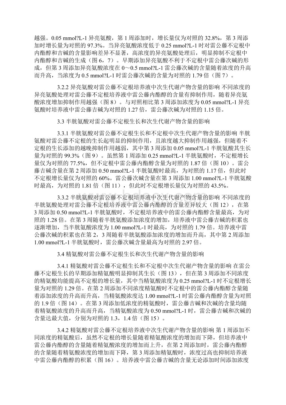 不同氨基酸对雷公藤不定根生长及次生代谢产物含量的影响Word格式文档下载.docx_第3页