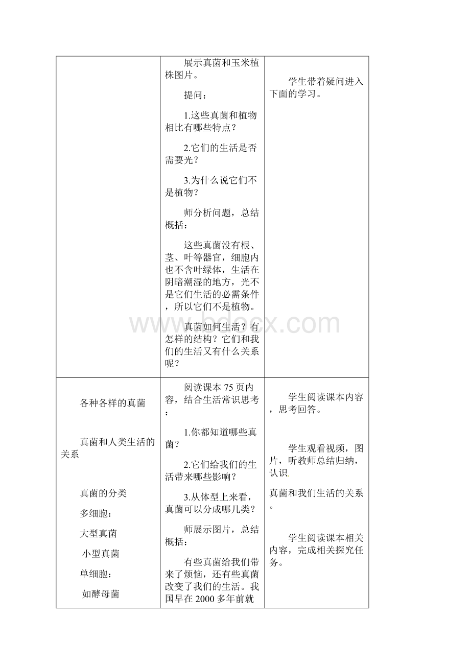 八年级生物上册第五单元第四章第三节真菌教案Word文档下载推荐.docx_第2页