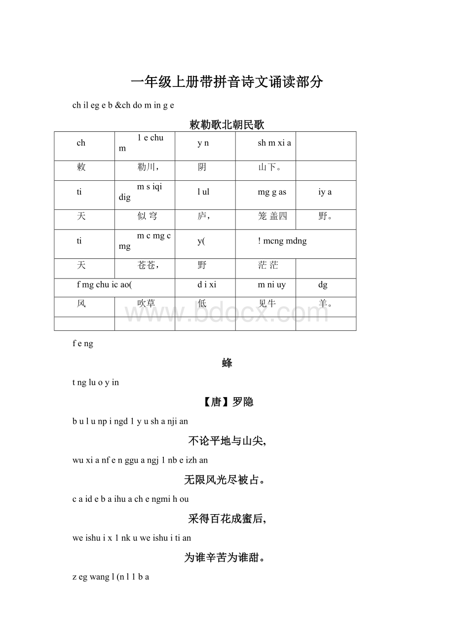 一年级上册带拼音诗文诵读部分文档格式.docx