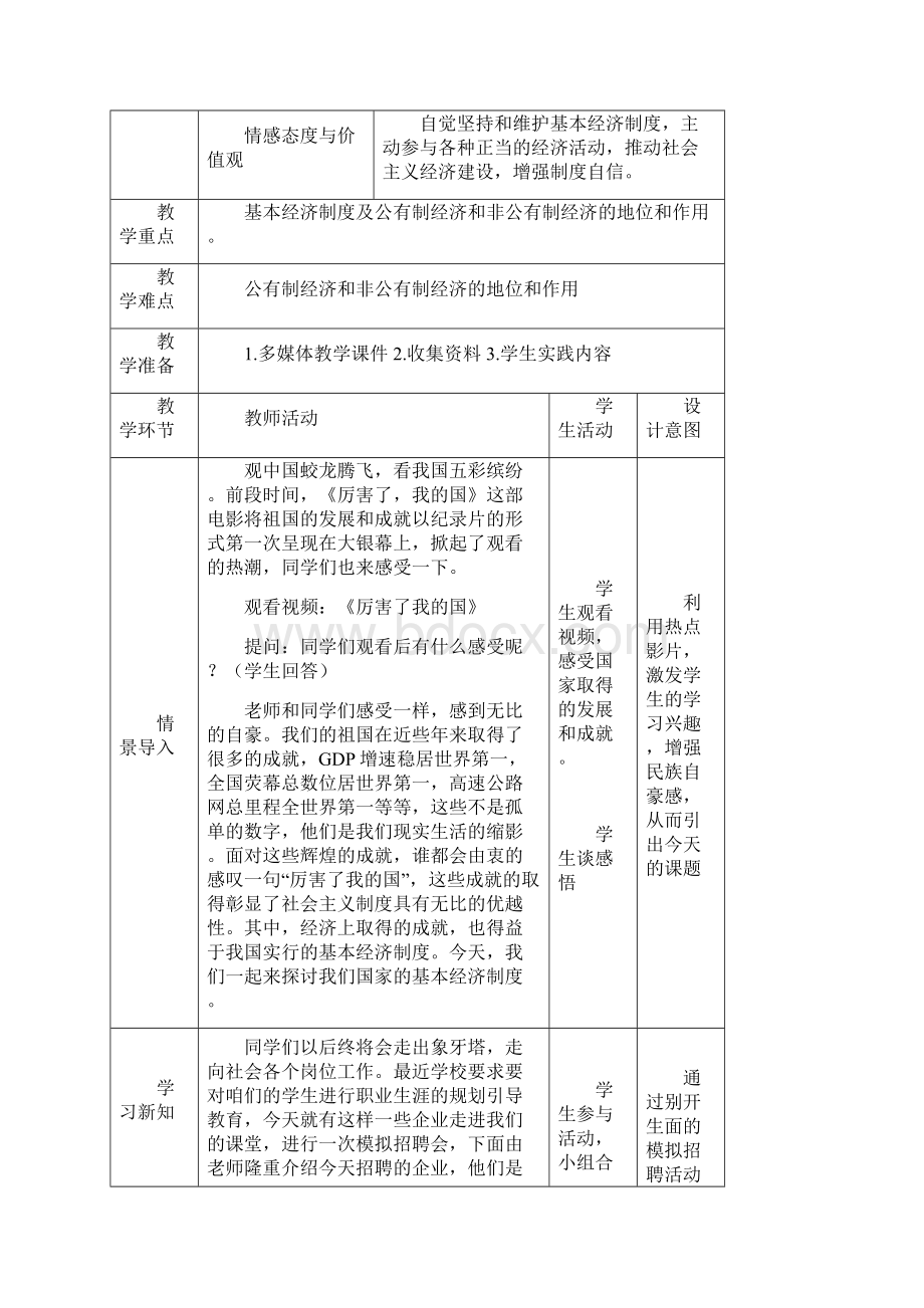 最新人教版八年级道德与法治下册《三单元 人民当家作主第五课 我国基本制度基本经济制度》教案3Word文档下载推荐.docx_第2页