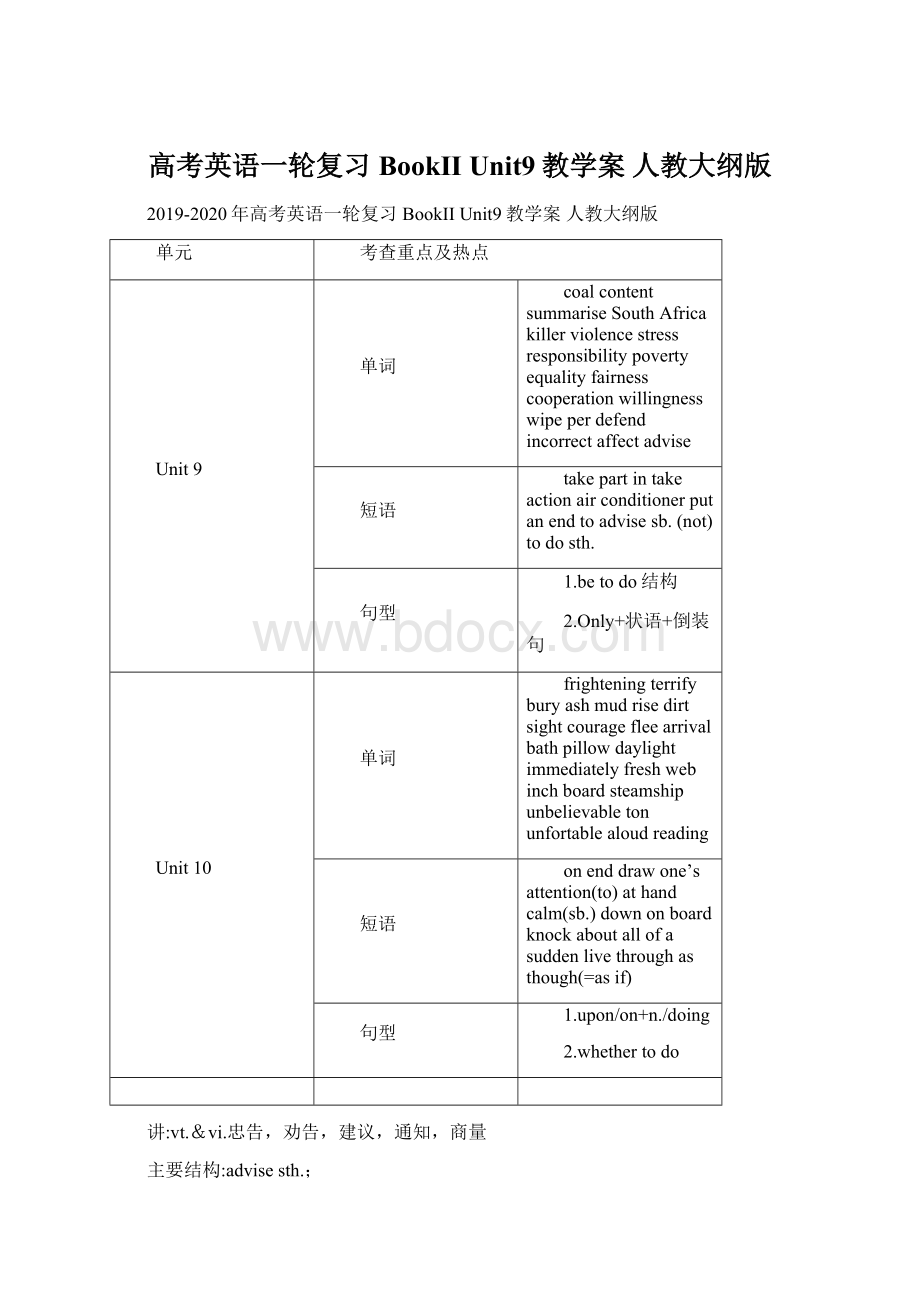 高考英语一轮复习 BookII Unit9教学案 人教大纲版Word文档格式.docx