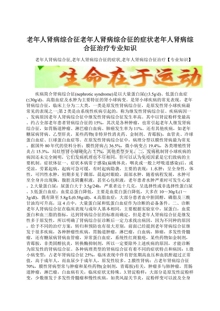 老年人肾病综合征老年人肾病综合征的症状老年人肾病综合征治疗专业知识.docx_第1页