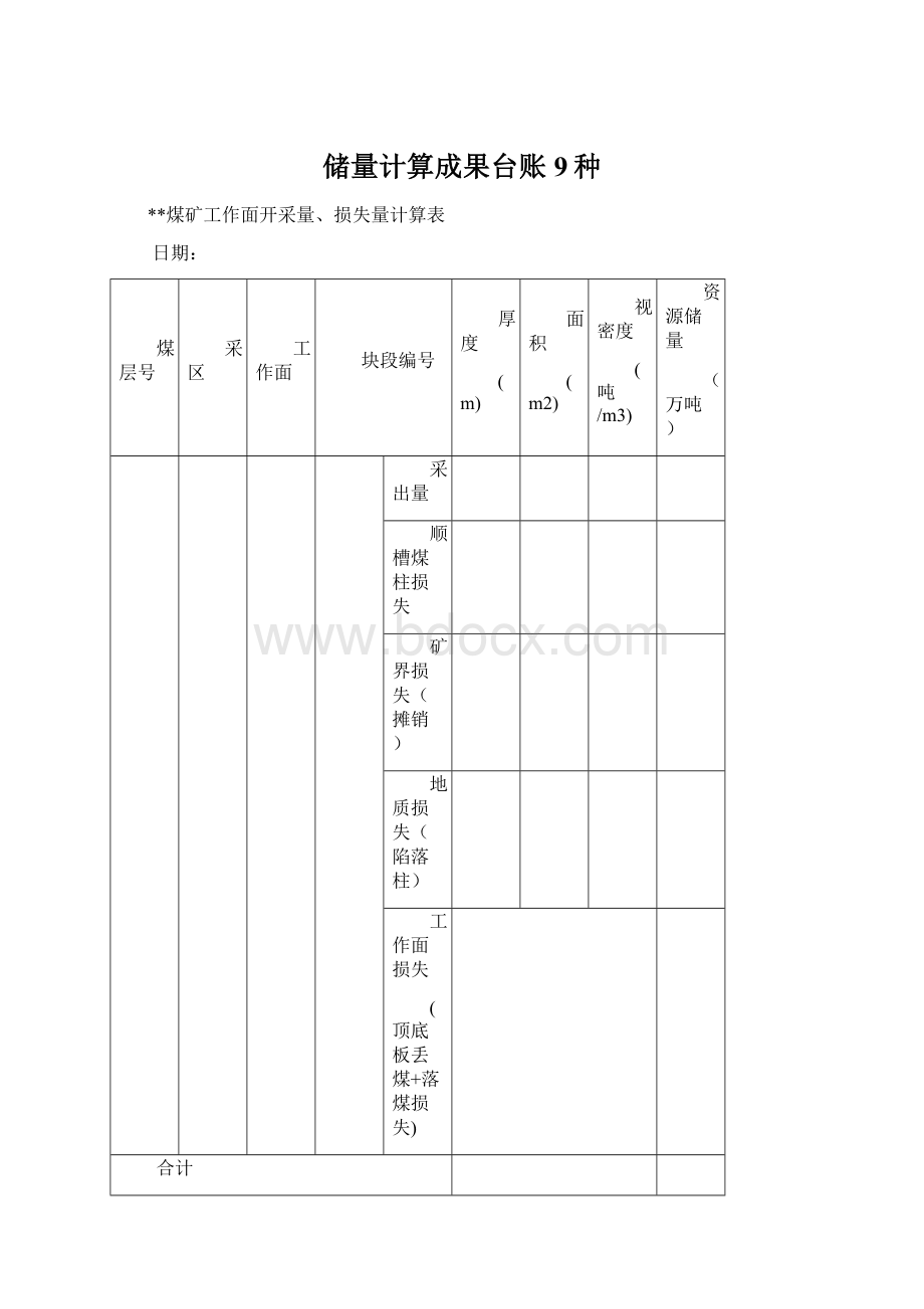 储量计算成果台账9种.docx_第1页