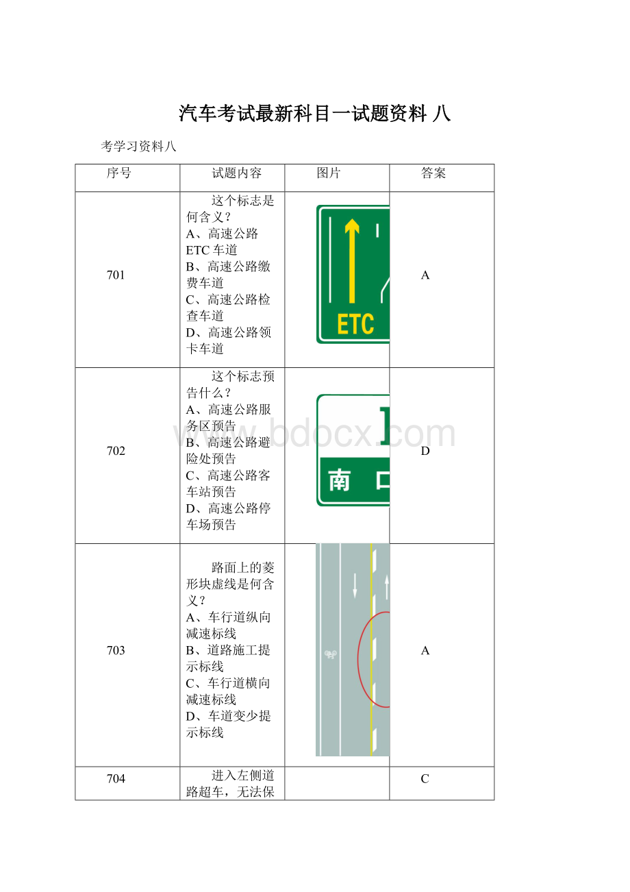 汽车考试最新科目一试题资料八.docx_第1页