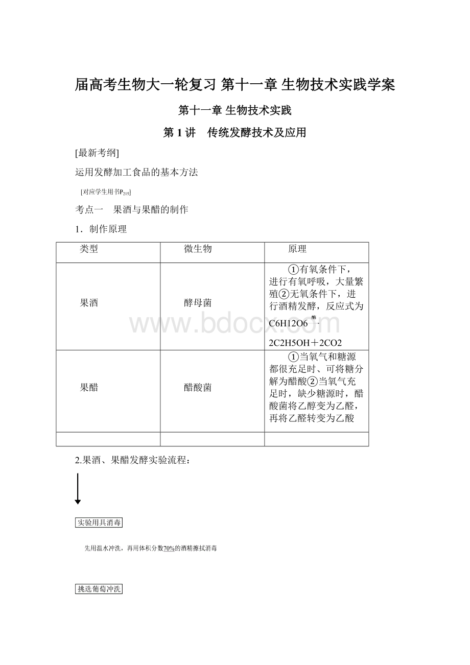 届高考生物大一轮复习 第十一章 生物技术实践学案.docx