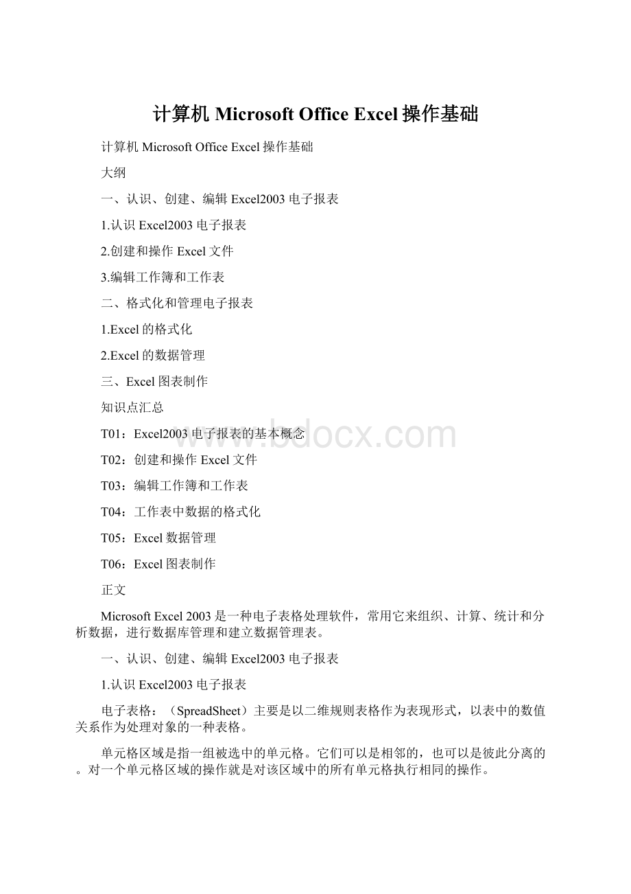 计算机Microsoft Office Excel操作基础文档格式.docx