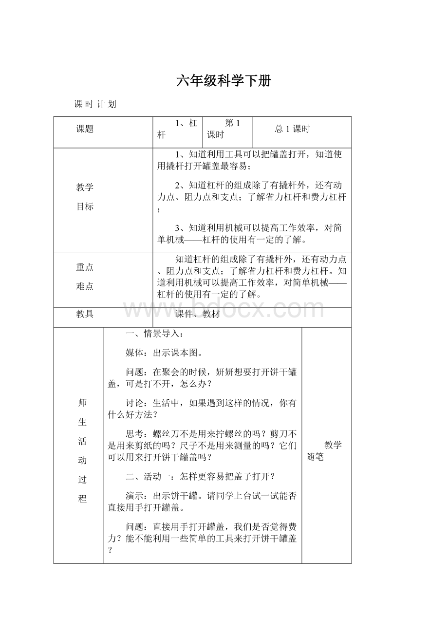 六年级科学下册文档格式.docx