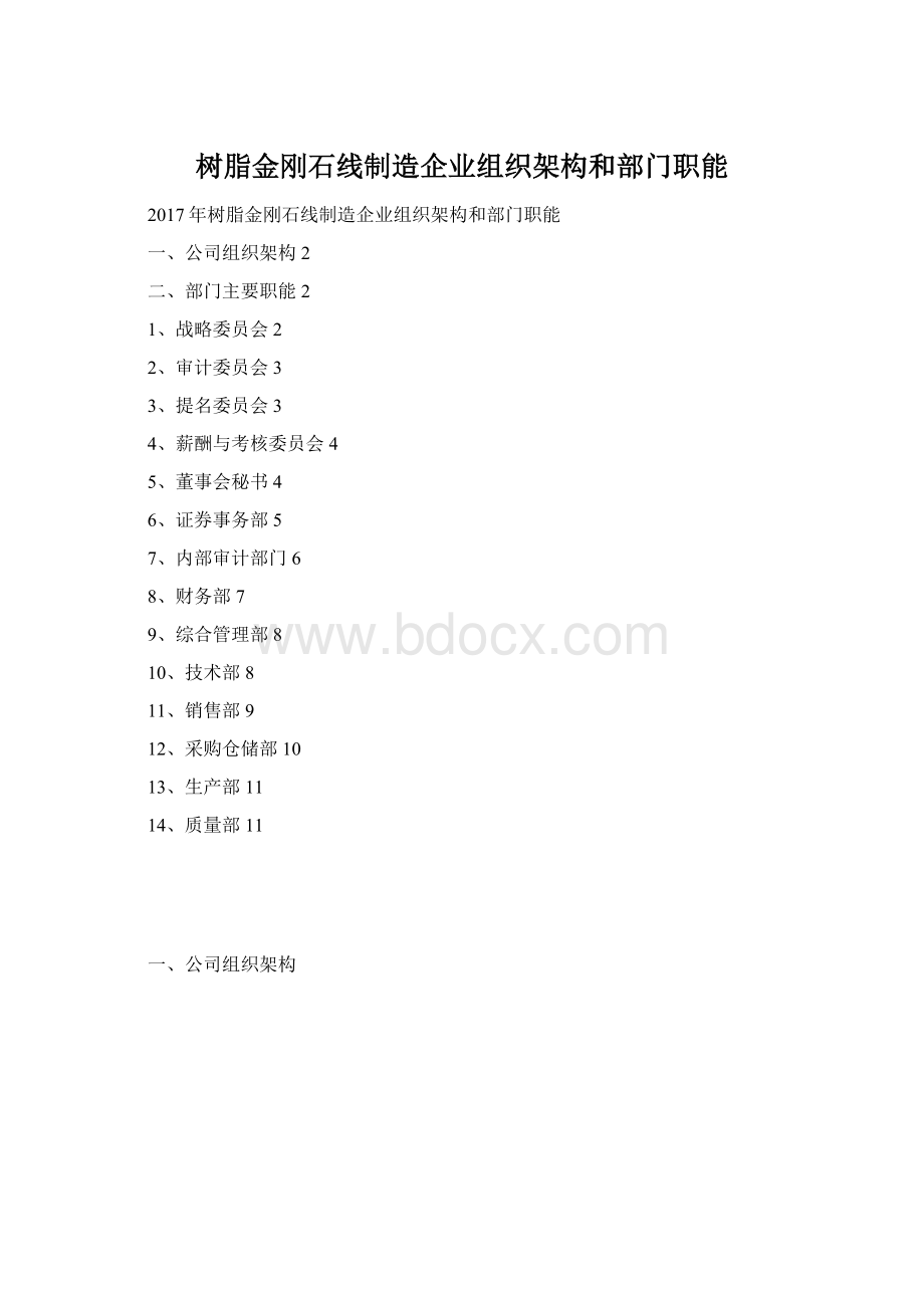 树脂金刚石线制造企业组织架构和部门职能.docx