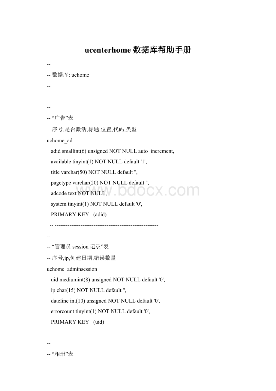 ucenterhome数据库帮助手册.docx_第1页