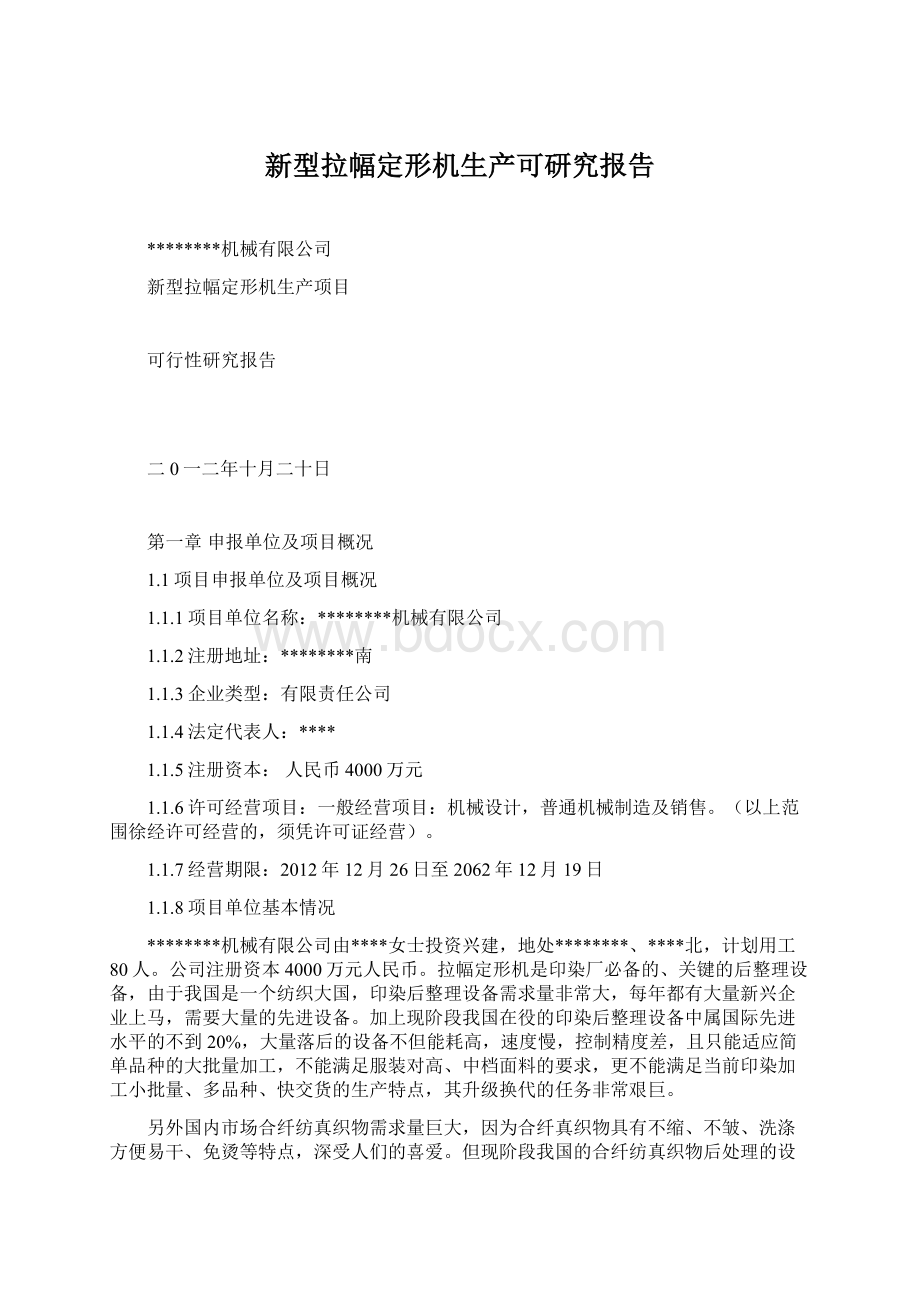 新型拉幅定形机生产可研究报告.docx