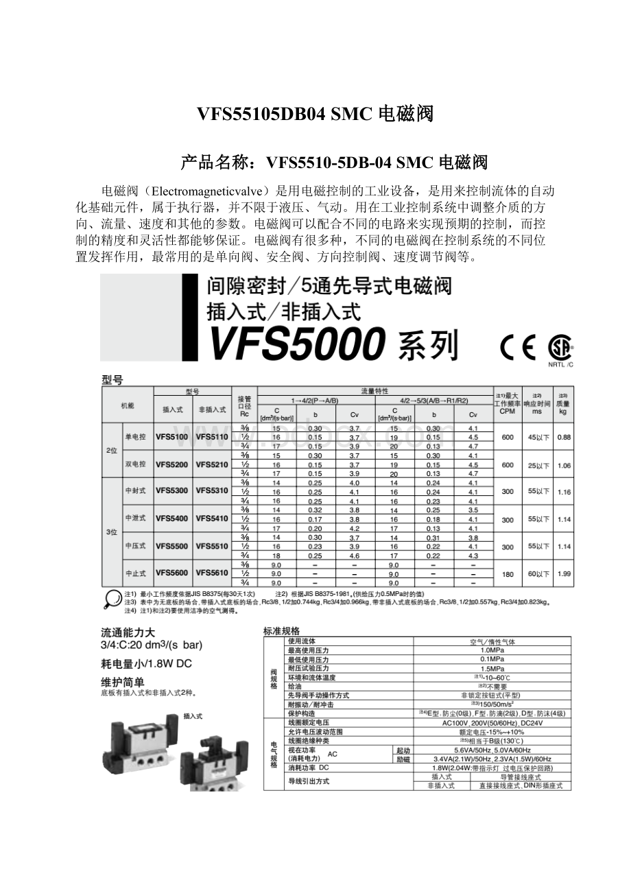 VFS55105DB04 SMC电磁阀.docx_第1页