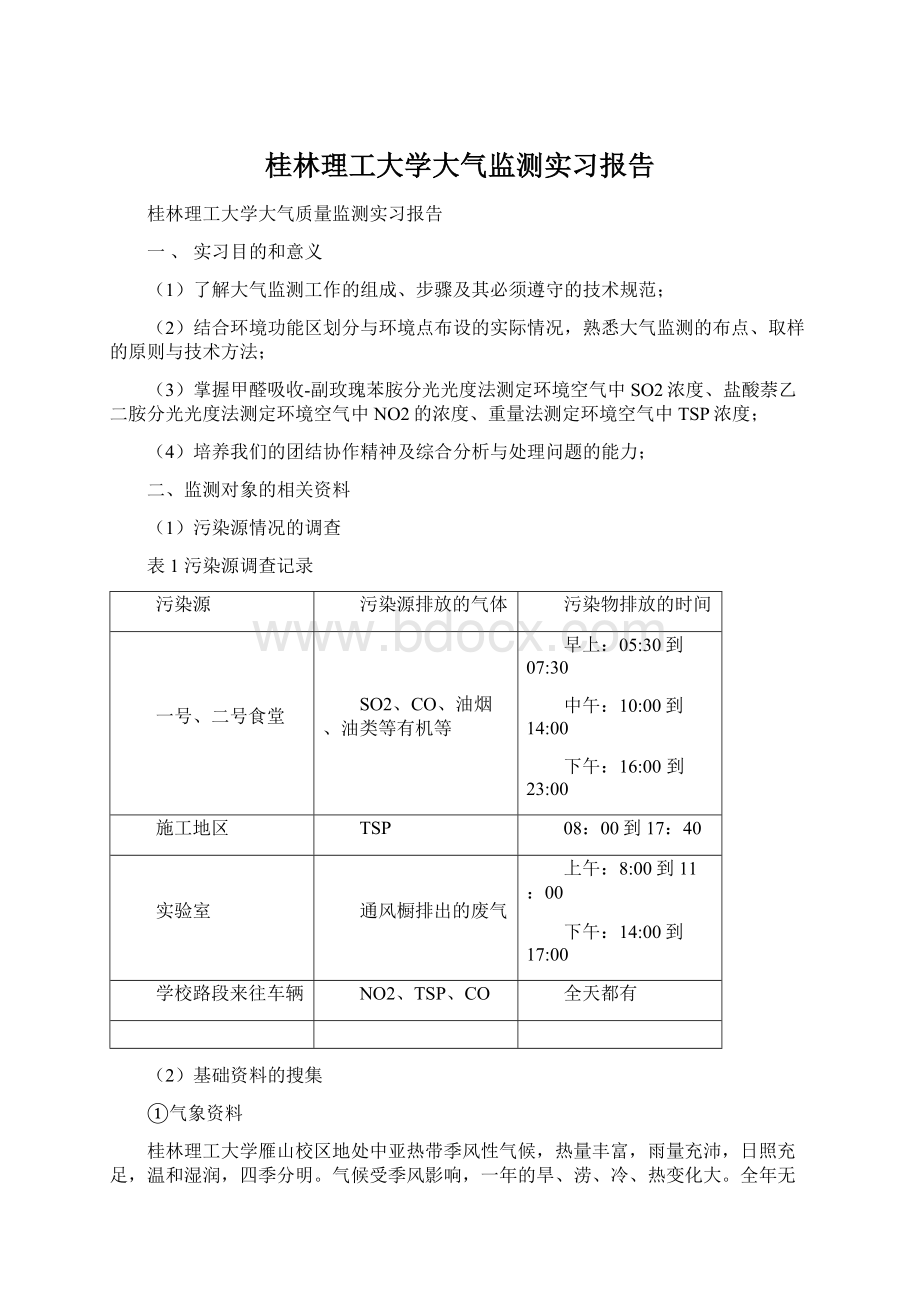 桂林理工大学大气监测实习报告.docx