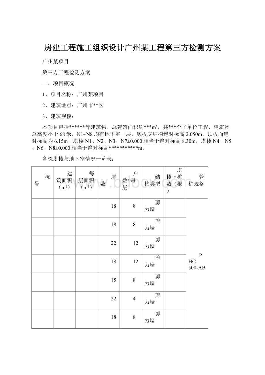 房建工程施工组织设计广州某工程第三方检测方案.docx_第1页