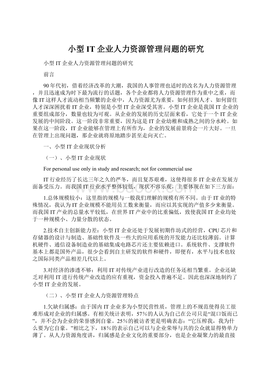 小型IT企业人力资源管理问题的研究.docx