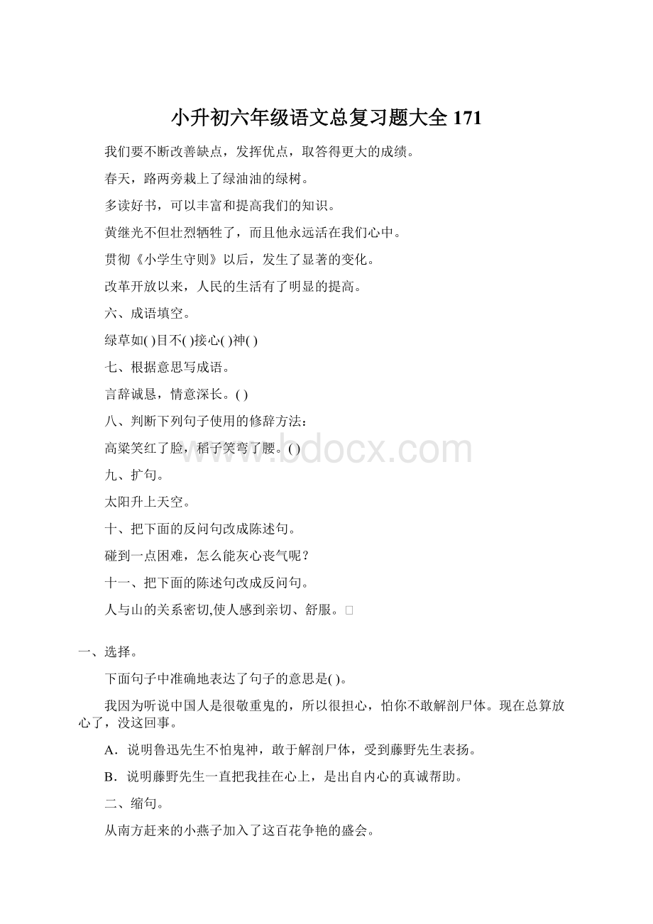 小升初六年级语文总复习题大全171Word文档格式.docx_第1页