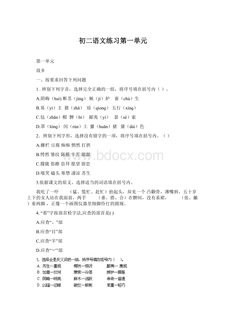 初二语文练习第一单元Word格式文档下载.docx_第1页