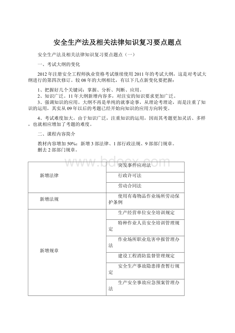 安全生产法及相关法律知识复习要点题点.docx