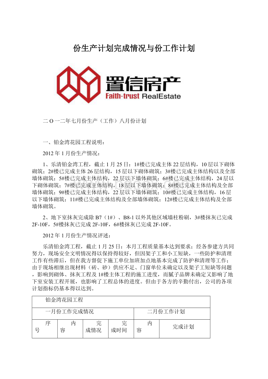 份生产计划完成情况与份工作计划.docx_第1页