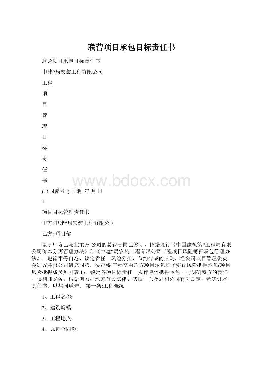 联营项目承包目标责任书.docx_第1页