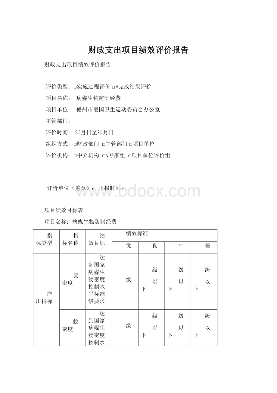 财政支出项目绩效评价报告Word下载.docx